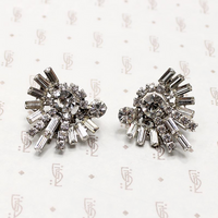 Spectacular Explosion White Rhinestone Costume Earrings
