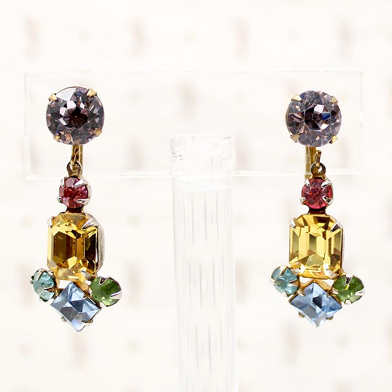Colorful harlequin rhinestone costume earrings