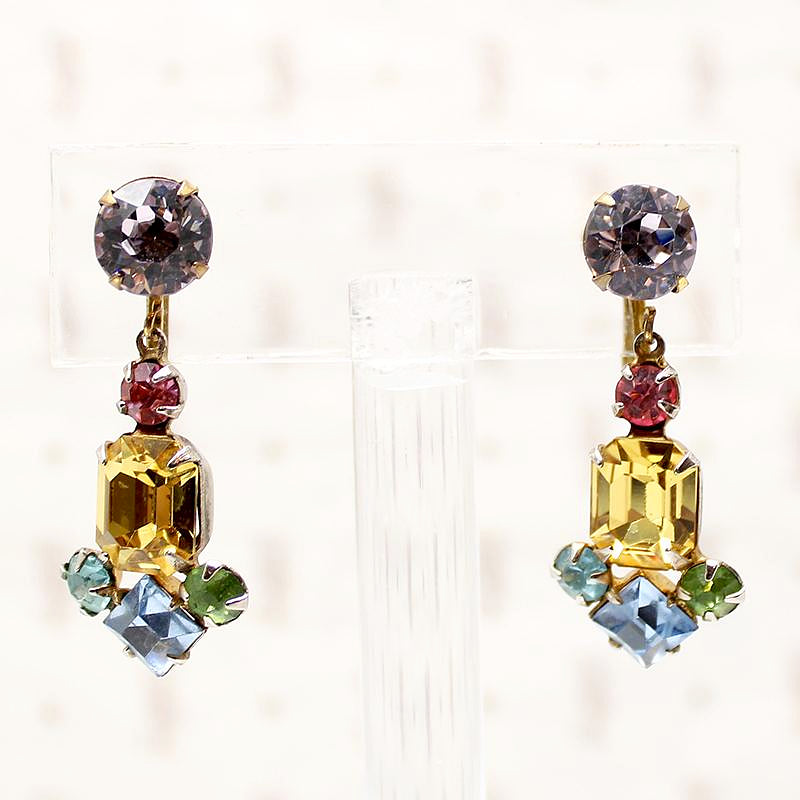 Colorful harlequin rhinestone costume earrings