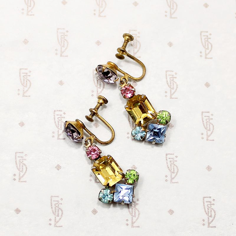 Colorful harlequin rhinestone costume earrings
