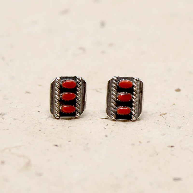 Sterling Silver Studs with Red Gems