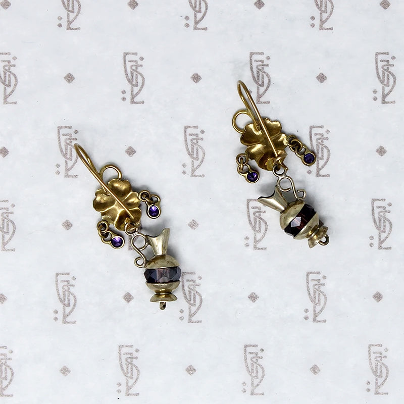 Violets & Amphorae Gilt Earrings