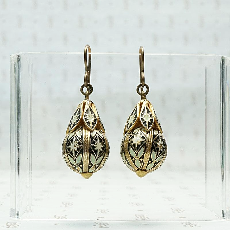 Enameled Victorian Revival Drop Earrings