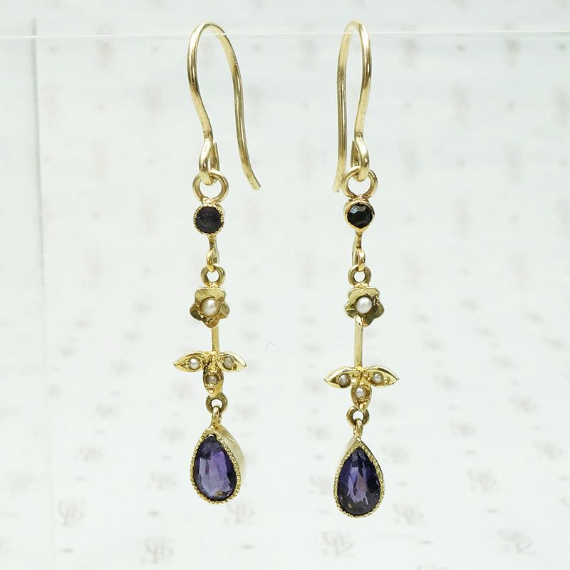 Delightful Drop Earrings in Amethyst & Pearl