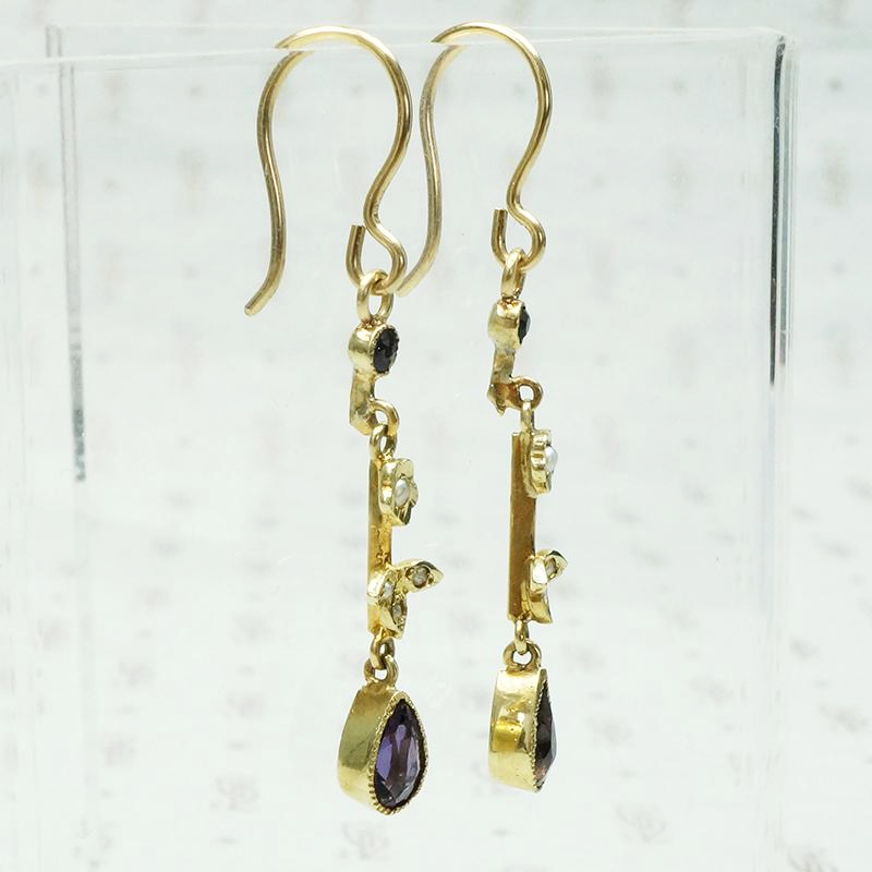Delightful Drop Earrings in Amethyst & Pearl