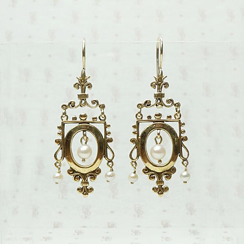 Ornate Victorian Revival Gold & Pearl Earrings