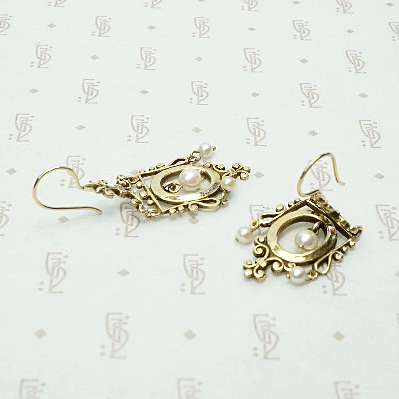 Ornate Victorian Revival Gold & Pearl Earrings