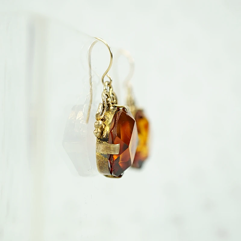 Glowing Faceted Baltic Amber Drop Earrings