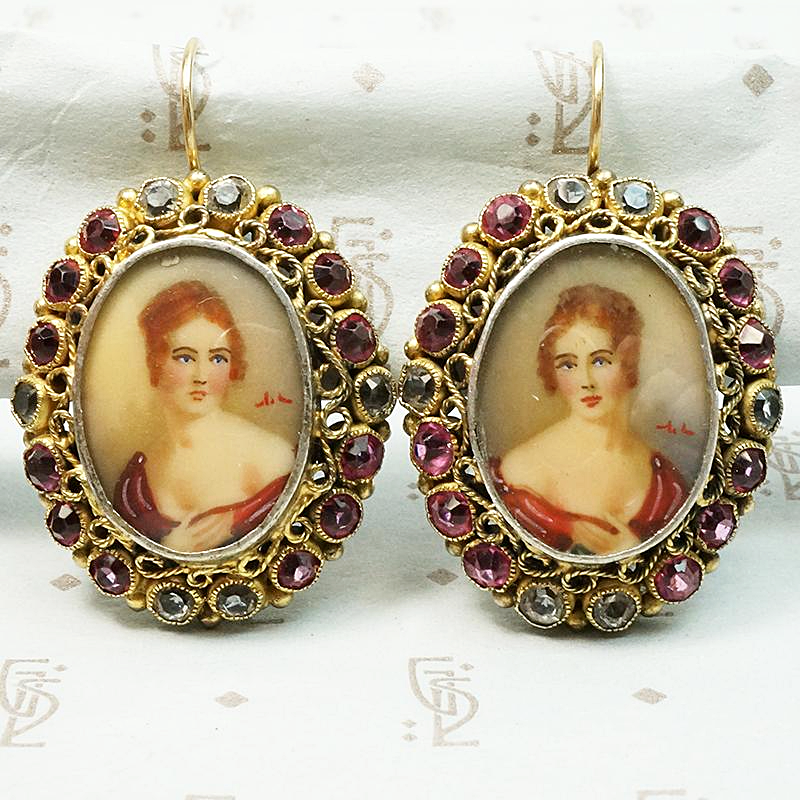 Red Hair with a Curl Portrait Miniature Earrings