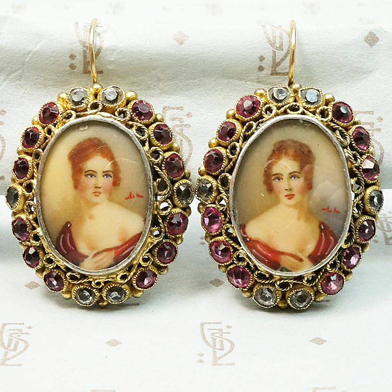 Red Hair with a Curl Portrait Miniature Earrings