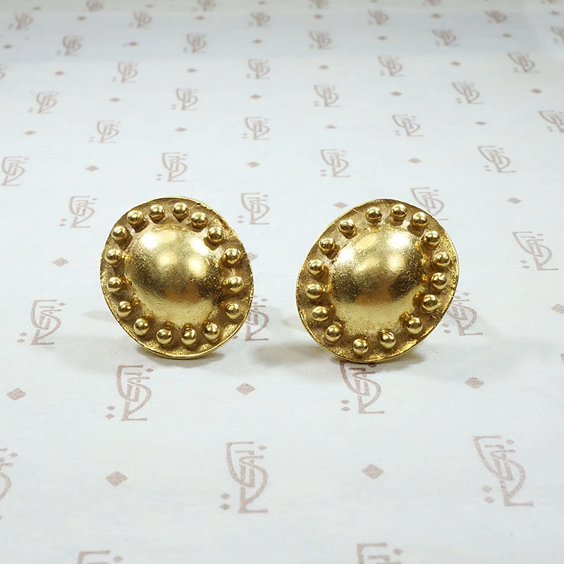 Incredible Signed Woodhull 18k Sun Disc Earrings