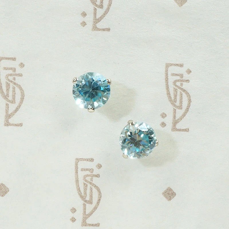 Brilliant Natural Blue Zircon Stud Earrings 