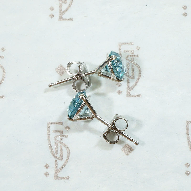 Brilliant Natural Blue Zircon Stud Earrings 