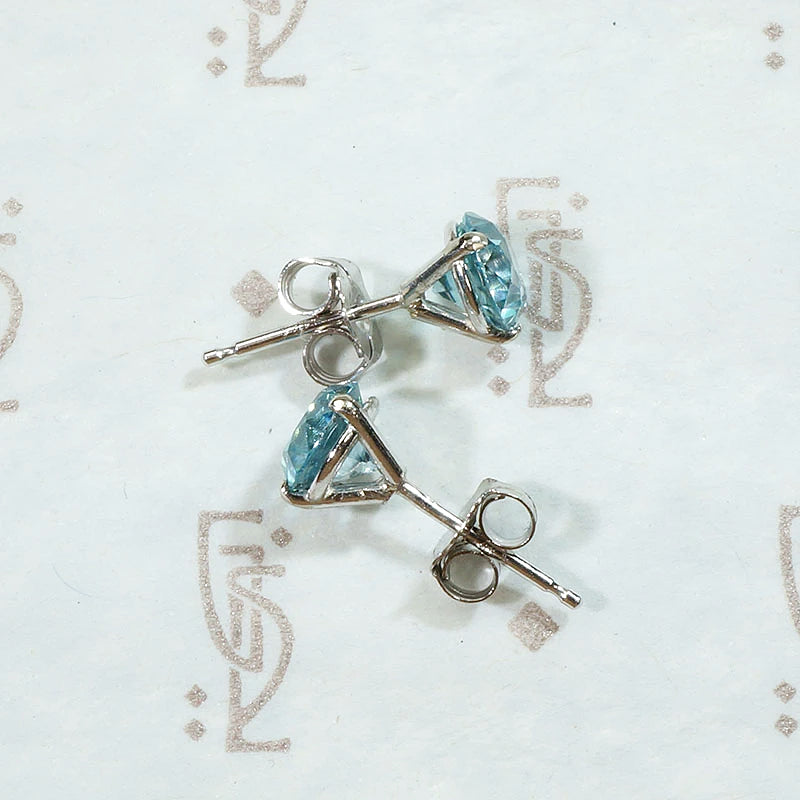Brilliant Natural Blue Zircon Stud Earrings 