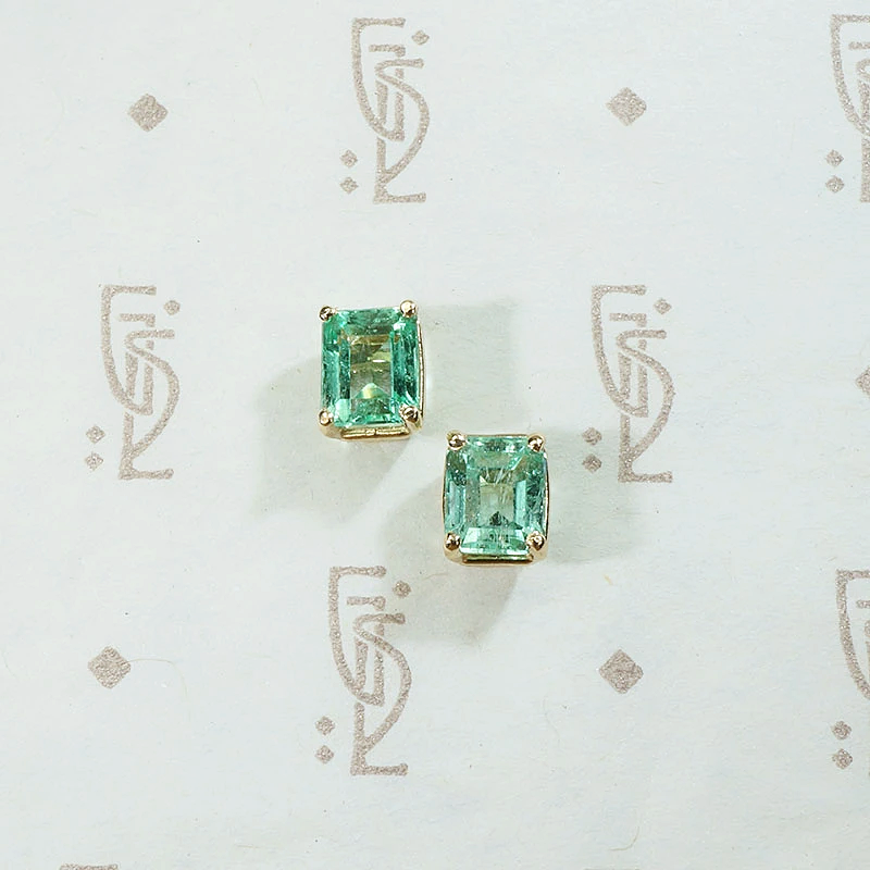 Spring Green Emerald Cut Emerald Studs
