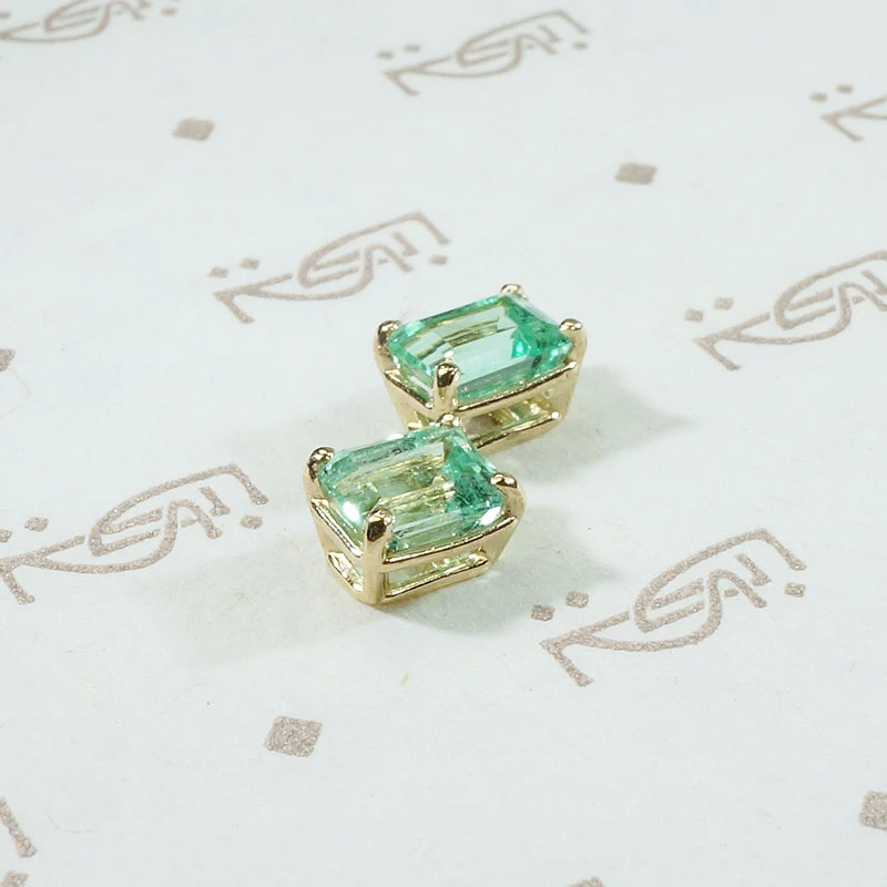 Spring Green Emerald Cut Emerald Studs