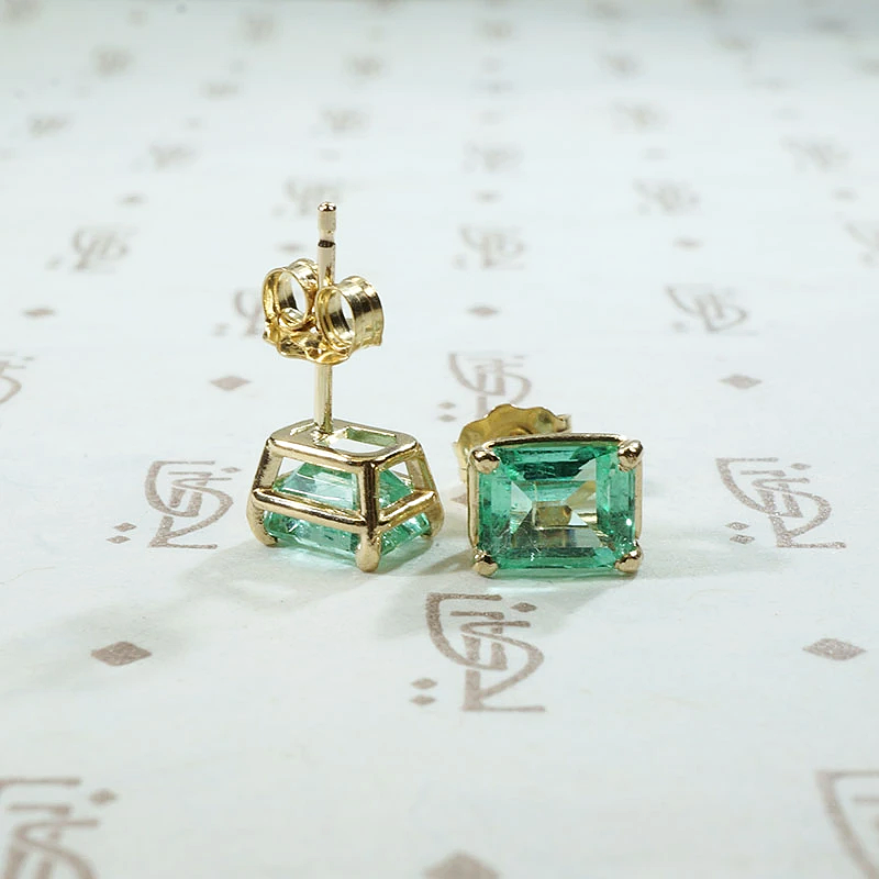 Spring Green Emerald Cut Emerald Studs