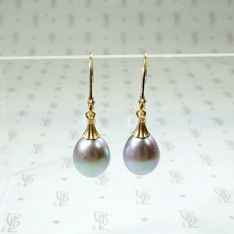 Peacock Hued Black Pearl & Gold Earrings