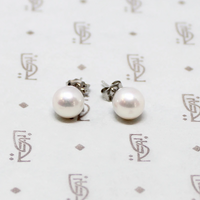 Vintage 7.5mm Cultured Pearl Studs in White Gold
