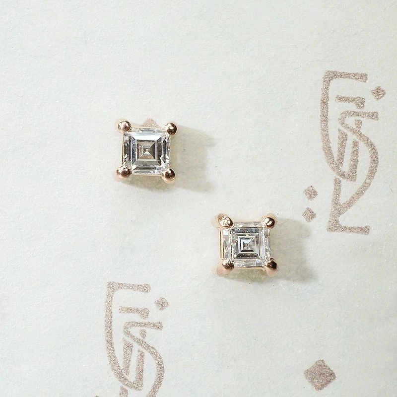 Striking Carre Diamond Stud Earrings in Rose Gold