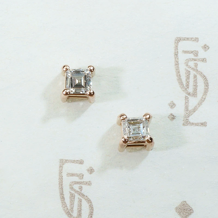 Striking Carre Diamond Stud Earrings in Rose Gold