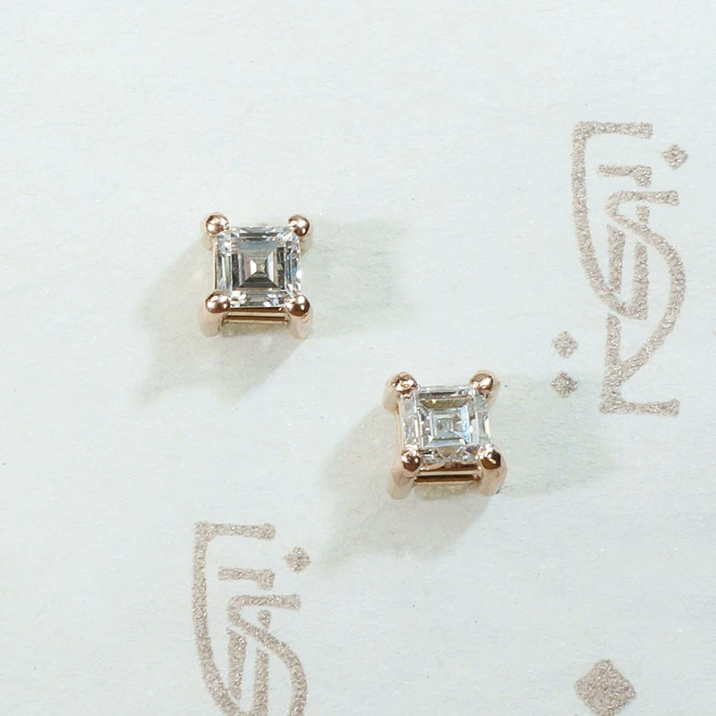Striking Carre Diamond Stud Earrings in Rose Gold