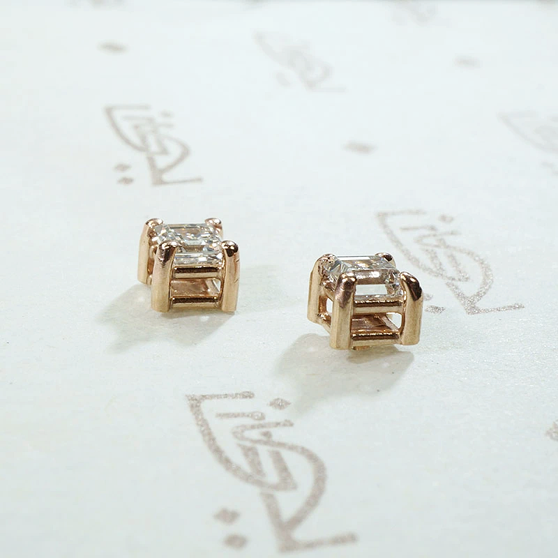 Striking Carre Diamond Stud Earrings in Rose Gold