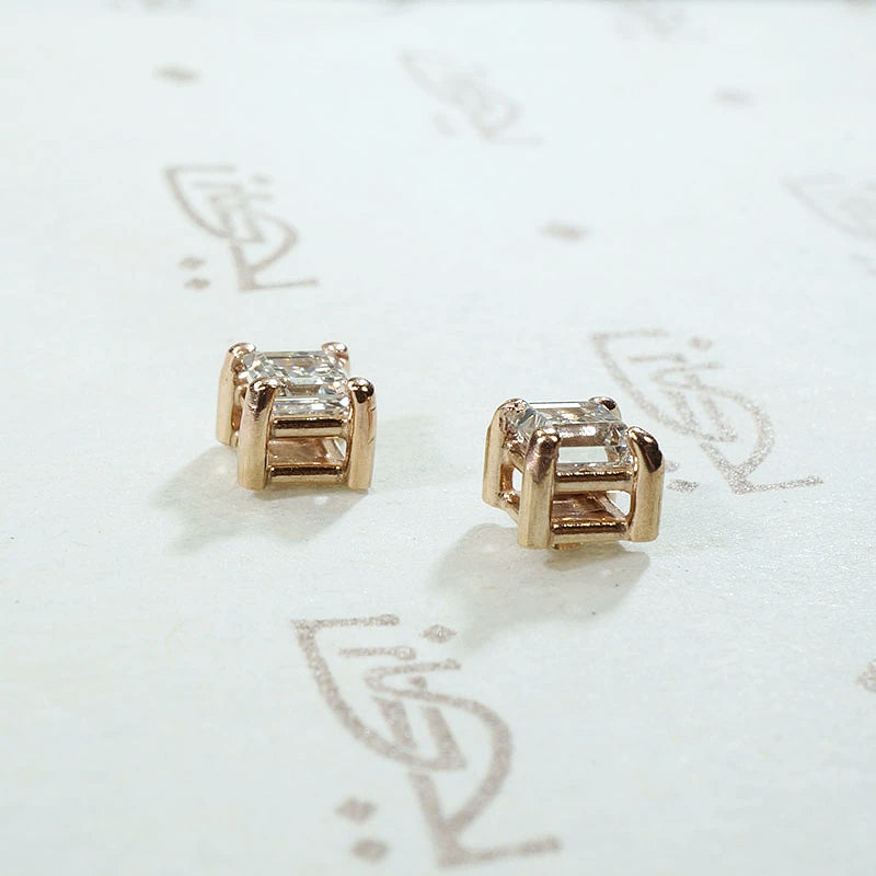 Striking Carre Diamond Stud Earrings in Rose Gold