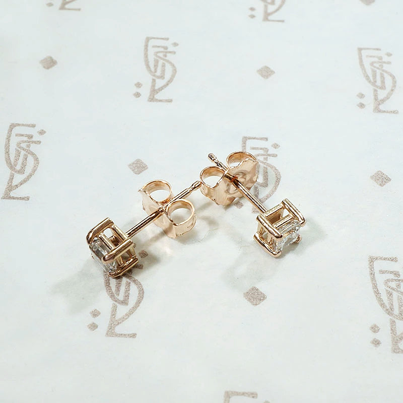 Striking Carre Diamond Stud Earrings in Rose Gold