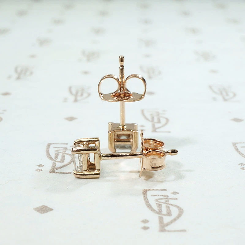 Striking Carre Diamond Stud Earrings in Rose Gold