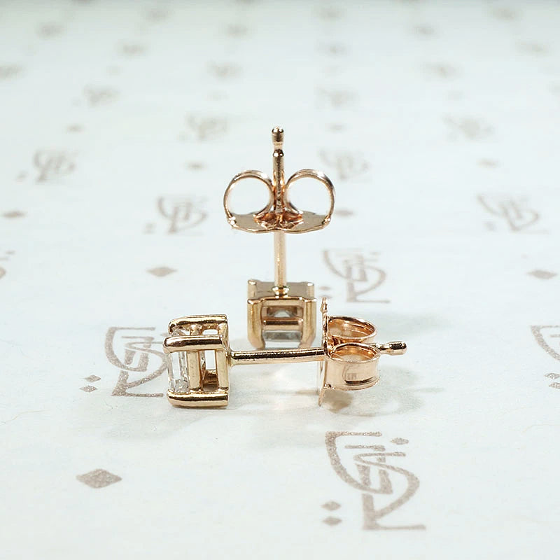 Striking Carre Diamond Stud Earrings in Rose Gold