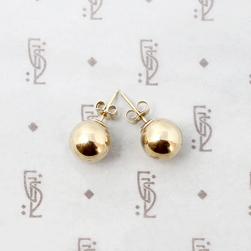 Glowing Gold 9mm Ball Stud Earrings