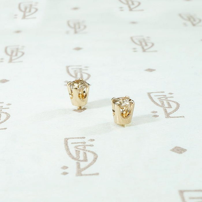 Tiny Stud Earrings with Vintage Champagne Diamonds