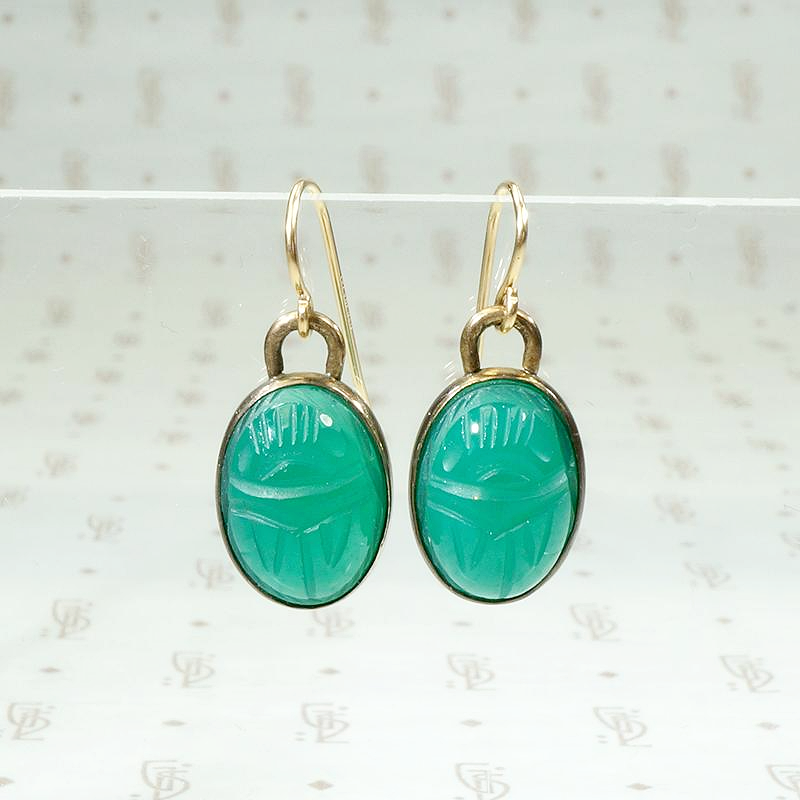 Brilliant Green Chrysoprase Scarab Earrings