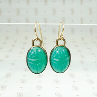 Brilliant Green Chrysoprase Scarab Earrings