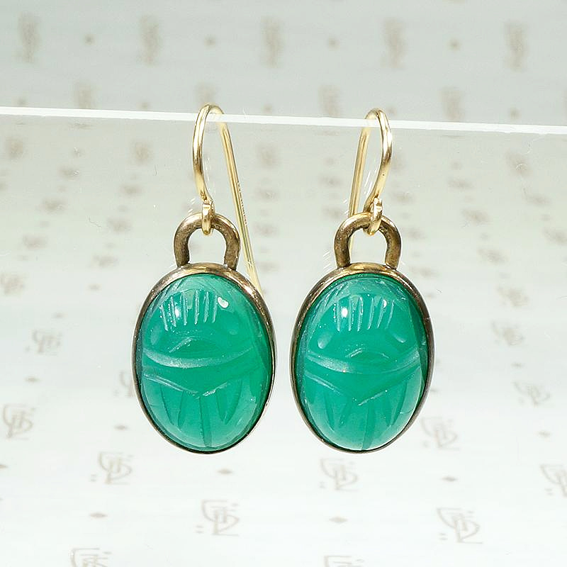 Brilliant Green Chrysoprase Scarab Earrings
