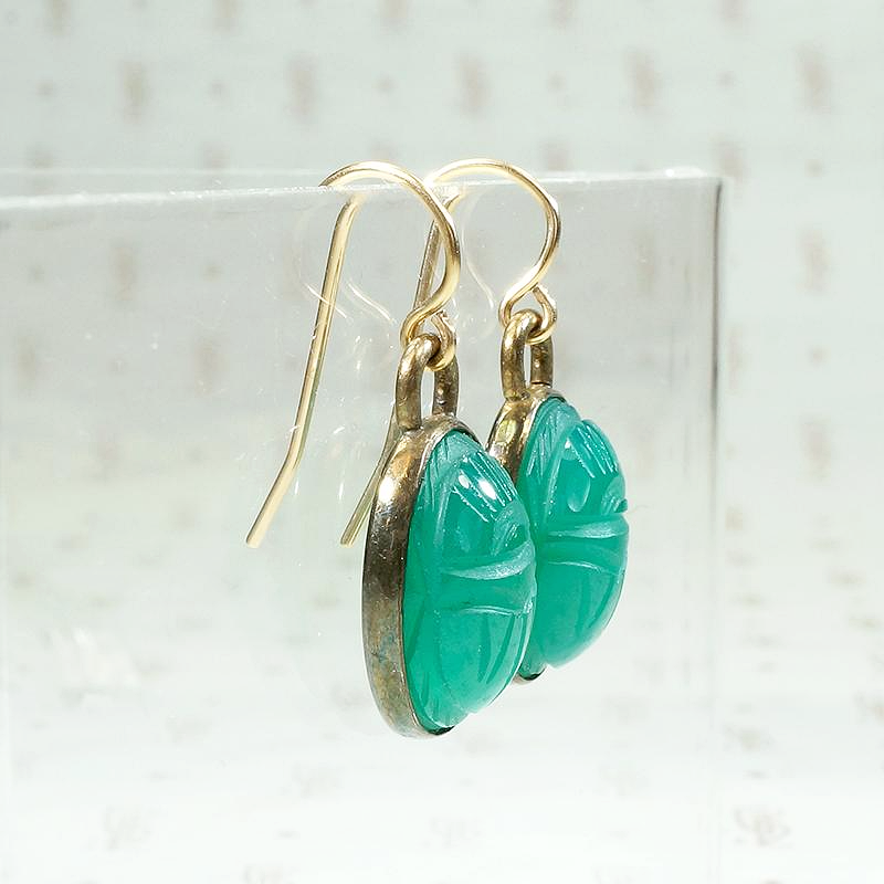 Brilliant Green Chrysoprase Scarab Earrings