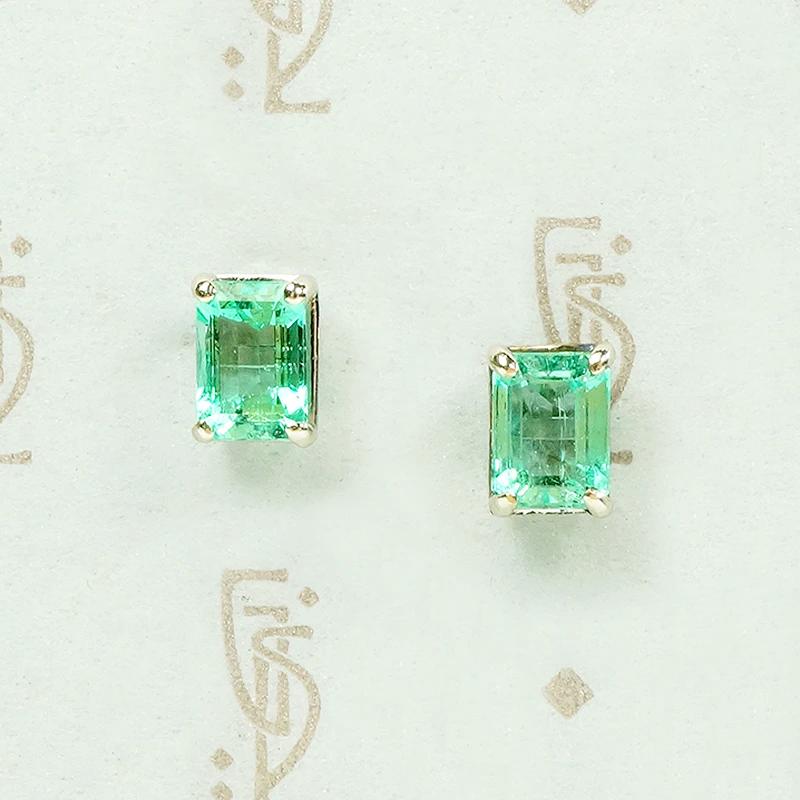 Lush Green Emerald Stud Earrings in White Gold