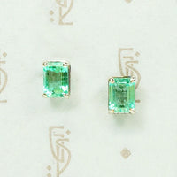 Lush Green Emerald Stud Earrings in White Gold