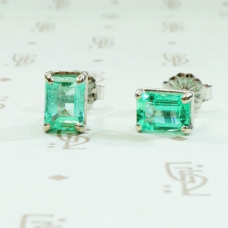 Lush Green Emerald Stud Earrings in White Gold