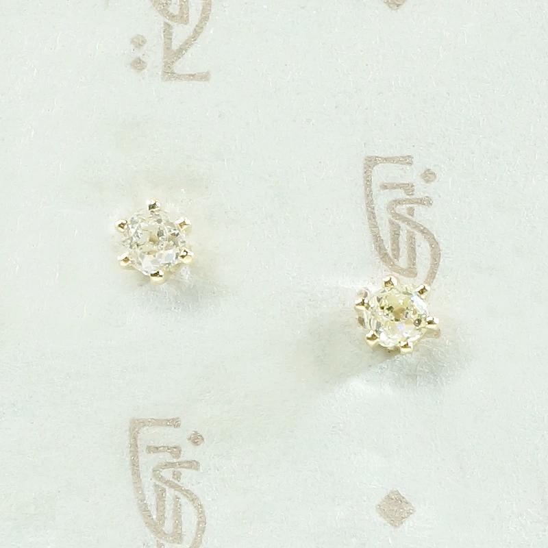 Old Mine Cut Diamond Stud Earrings in Yellow Gold