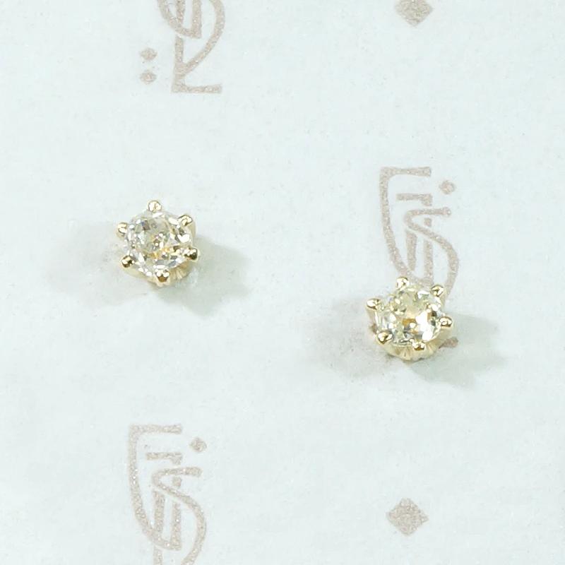 Old Mine Cut Diamond Stud Earrings in Yellow Gold