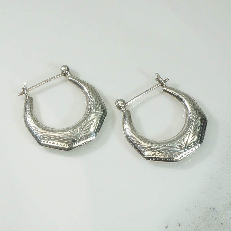 Engraved Sterling Silver Vintage Hoops