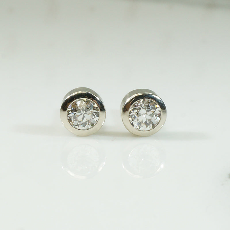Vintage Diamond Bezel Set White Gold Studs