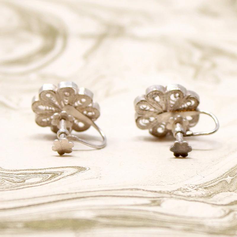 Fanciful Silver Filigree Flower Earrings