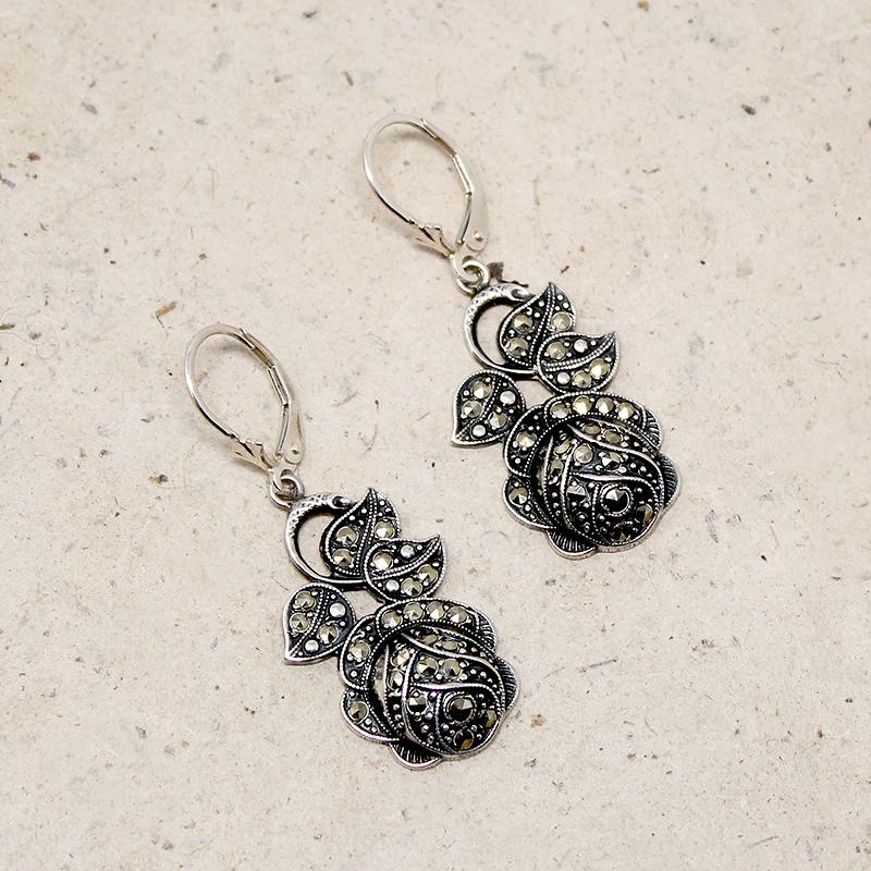 Romantic Rose Earrings in Silver & Marcasites