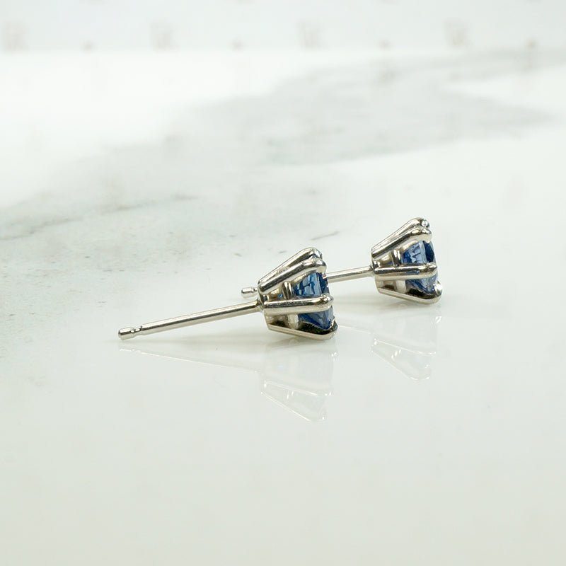 Velvety Twilight Blue Sapphire Stud Earrings