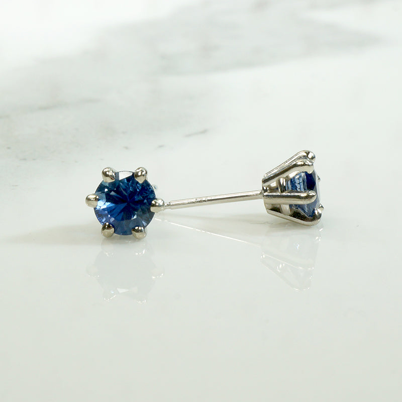 Velvety Twilight Blue Sapphire Stud Earrings