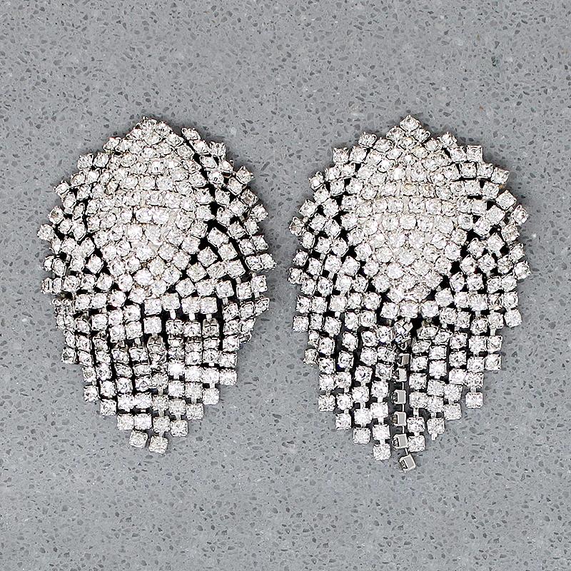 Scintillating Fringed Rhinestone Cluster Earrings