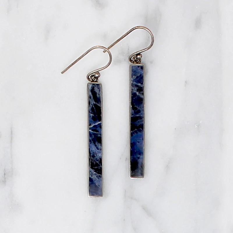 Sodalite in Sterling Silver Pillar Earrings